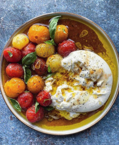 Burrata, roasted tomatoes with balsamic vinegar and good olive oil...never fails