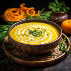 BUTTERNUT SQUASH SOUP WITH CRISPY BUTTERNUT SQUASH GNOCCHI