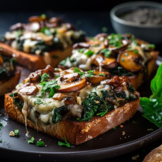 Cheesy Vegan Garlic Mushroom & Spinach Pizza toasts