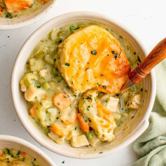 Chicken Pot Pie with Biscuits is comforting, super easy to make, and a perfect use for leftover chicken.