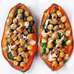 Chickpea Spinach Stuffed Sweet Potatoes 🌱