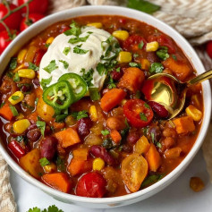 chili powder, chipotle peppers and sriracha to spice up her Cozy Vegan Chili