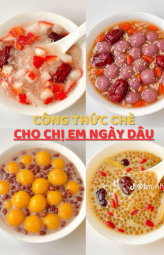 công thức chè cho chị em ngày dâu, chè khoai lang, chè gừng sago, súp dâu tremella, chè đậu đỏ bí ngô.