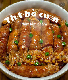 Công thức thịt bò cuộn nấm kim châm.