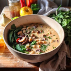 Creamy Mushrooms with Sun-dried Tomatoes, Spinach and White Beans Dish