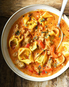 Creamy tortellini soup with sausage