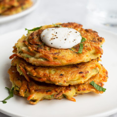 Crispy Carrot - Zucchini Parm Pancakes 🥕🥒 no eggs, no dairy, GF. ⁠