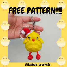 crochet pattern for keychain chicks wearing Christmas hats