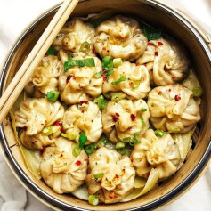 🍃Dumplings with a sweet & sour cabbage-mushroom filling and chili broth on top🥟🍃