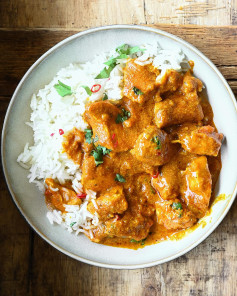 Easy chicken tikka masala. Seared yogurt marinated chicken smothered in a rich coconut tomato sauce infused with warm spices.