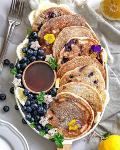 Fluffy Vegan Lemon Blueberry Pancakes