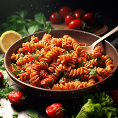 🍃Fusilli with an easy tomato-mushroom sauce and garlicky breadcrumbs🍃