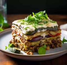 🌿 Healthy plant-based zucchini and eggplant lentil lasagna with a cashew cheeze sauce. 😋