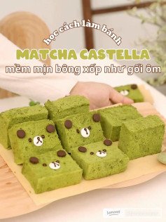 học cách làm bánh matcha castella mềm mịn bông xốp như gối ôm.