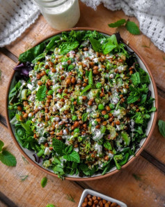 LENTIL QUINOA HERB SALAD WITH BASIL TAHINI