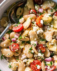 Mediterranean White Bean Salad with Feta & Herb Dressing: