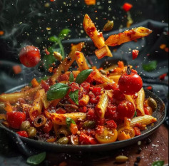 Penne with Sun Dried Tomatoes, Olives & Capers (Pasta Puttanesca Style) 🍅⁣