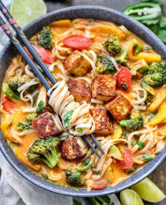 Red Curry Noodle Soup with Crispy Tofu