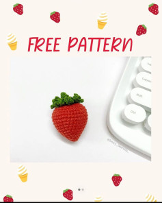 red strawberry crochet pattern with green stem