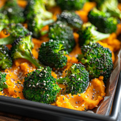 Roasted Broccoli with Miso Mashed Sweet Potatoes