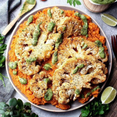 Roasted Cauliflower Steaks & Sweet Potato Puree with Green Pesto 🪴