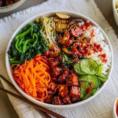 spicy tofu bibimbap poké bowl korean style