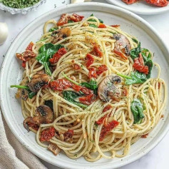 Spinach, Mushroom & Sun Dried Tomato Spaghetti 🌿🍃