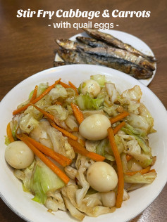 stir fry cabbage & carrots with quail eggs