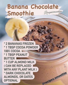 This banana chocolate smoothie is more like a dessert than a breakfast... but its actually healthy!! Why not start your day in the most FUN way possible, with this super easy, delicious smoothie! ( Cre: recipes.smoothie)