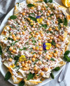 Vegan Fatteh! (Crispy Pita with Chickpeas and Yogurt Tahini sauce)