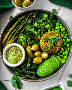 VEGAN GREEN MACHINE BOWL WITH ROASTED POBLANO TAHINI