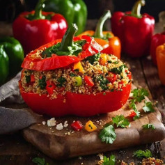 Vegan quinoa and roasted vegetable stuffed bell peppers