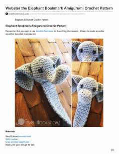 Webster the Elephant Bookmark Amigurumi Crochet Pattern