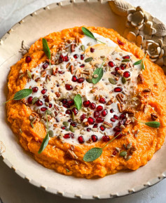 Whipped Sweet Potatoes with coconut cream. A festive side dish that will make any holiday table shine.