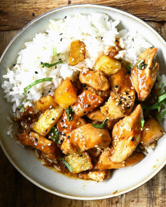 Chicken teriyaki pineapple bowls.