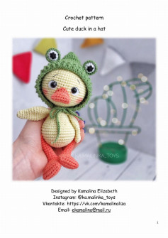 Crochet pattern Cute duck in a hat