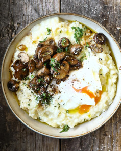 Easy balsamic mushroom risotto with garlic butter sauce.