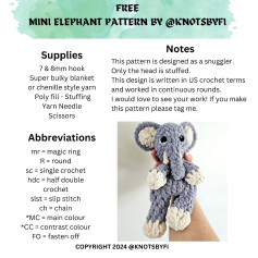 free mini elephant pattern