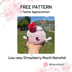 free pattern low-sew strawberry mochi narwhal