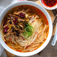 SPICY TOFU LEEK STIR FRY & NOODLE SOUP