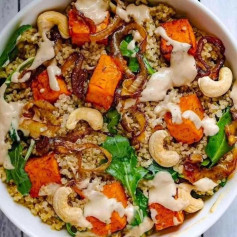 🌱Sweet Potato & Quinoa Salad with Lemony Tahini-Maple Dressing (Oil-Free Option)🌱