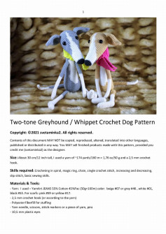 Two-tone Greyhound / Whippet Crochet Dog Pattern