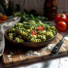 Vegan Garlic Scape Pesto Pasta