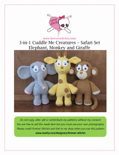 3-in-1 Cuddle Me Creatures – Safari Set Elephant, Monkey and Giraffe