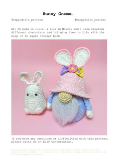 Bunny Gnome crochet pattern with a rabbit