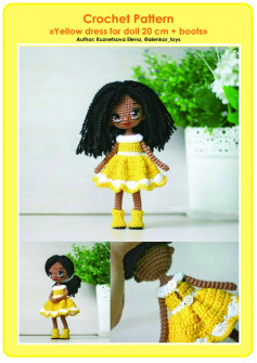 Crochet Pattern «Yellow dress for doll 20 cm + boots»