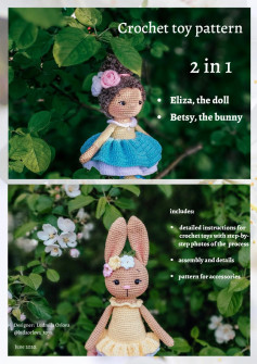 Crochet toy pattern 2 in 1 Eliza, the doll Betsy, the bunny