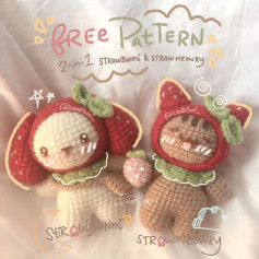 free pattern 2 in 1 strawbunni & strawmeowry