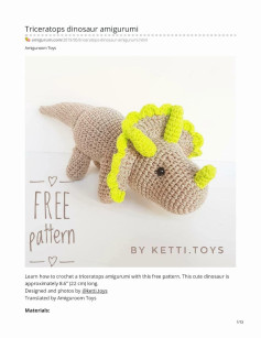 Triceratops dinosaur amigurumi