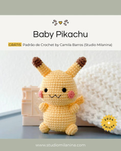 Ei crocheteiras que amam Pokémon: Esse post é pra vocês! 💛💛💛💛💛💛 Já deixa salvo pra não perder!Depois de tantos pedidos, o Padrão Gratuito do Baby Pikachu finalmente está aqui! *O arquivo PDF